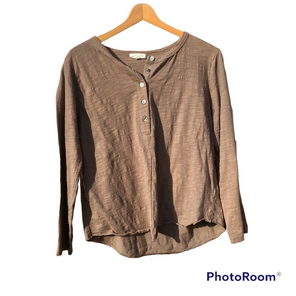 Cotton Bleu Shirt Oversized Small Brown Raw Hem - Picture 1 of 7